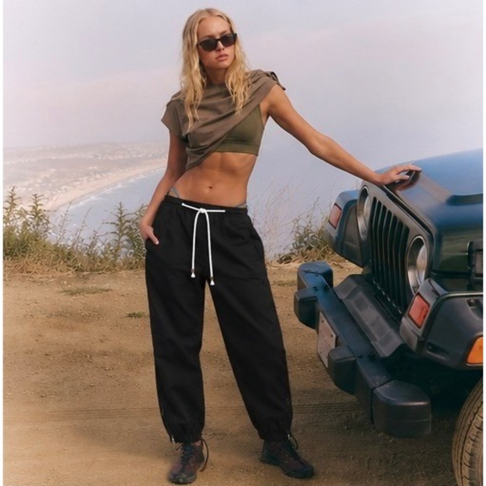 LTJ Letter to Juliet Black Rope Belt Utility Jogger Pants Zip Ankle Womens L NWT